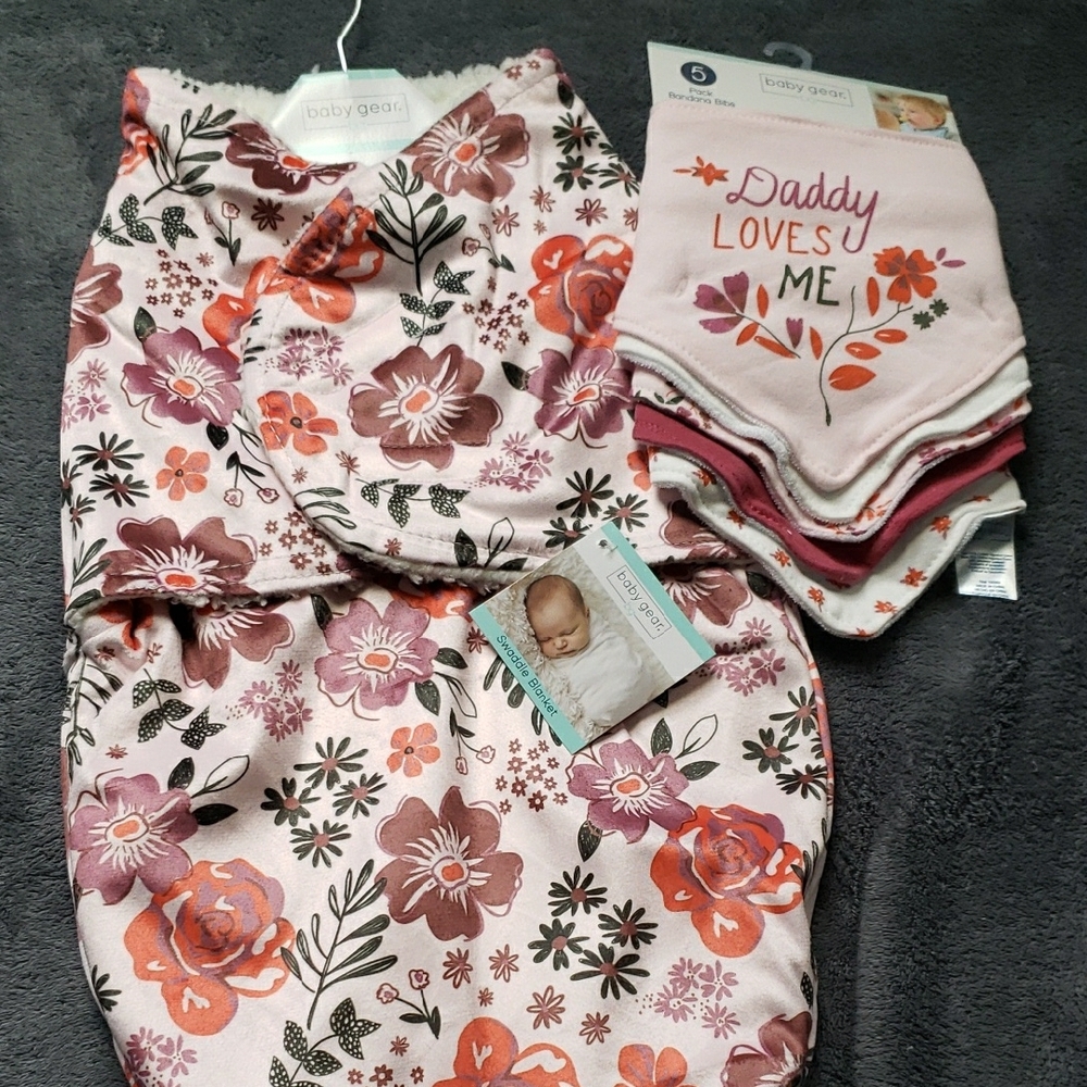 Floral Baby Swaddle and Bib Set